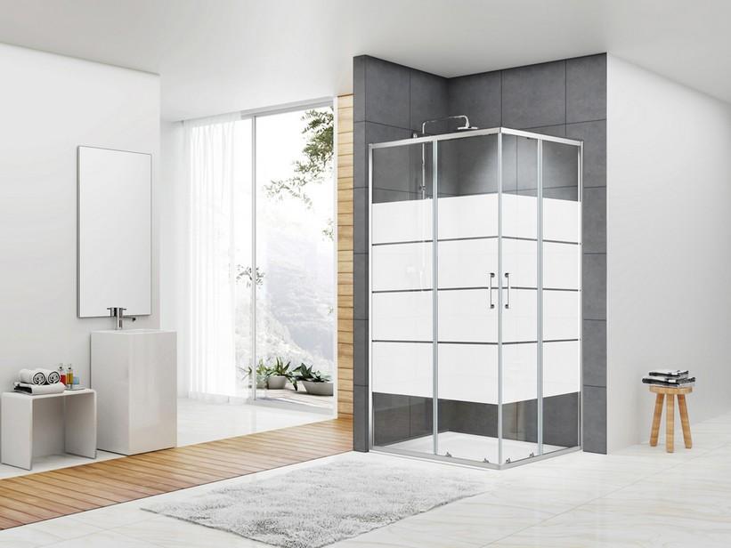 Cabine de douche d'angle Arek 80x100 H190 Ext 78/79,5-98/99,5 portes coul. 6 mm verre transp 6 mm sérigraphié chrome | IperCeramica Cabine de douche d'angle Arek 80x100 H190 Ext 78/79,5-98/99,5 portes coul. 6 mm verre transp 6 mm sérigraphié chrome | IperCeramica