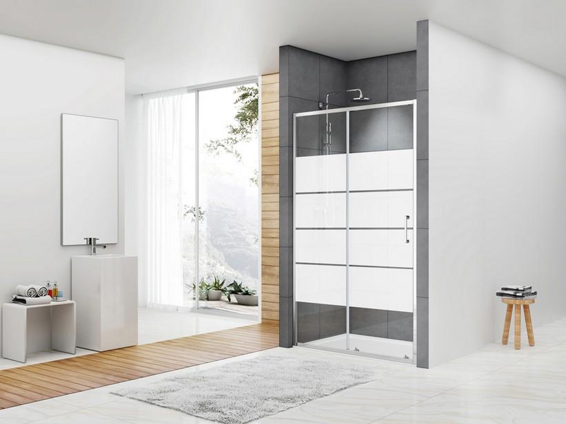 Porte de douche coulissante Arek 100xH190 Ext 96,8/99,8 cm verre 6mm sérigraphié chrome | IperCeramica Porte de douche coulissante Arek 100xH190 Ext 96,8/99,8 cm verre 6mm sérigraphié chrome | IperCeramica