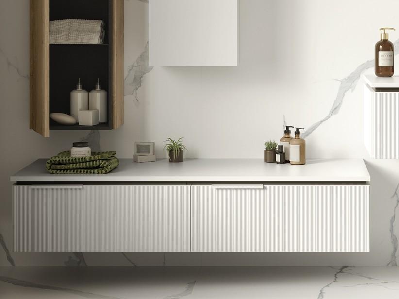 Meuble salle de bains BLUES 140 cm 2 tiroirs cannelés blanc mat | IperCeramica Meuble salle de bains BLUES 140 cm 2 tiroirs cannelés blanc mat | IperCeramica