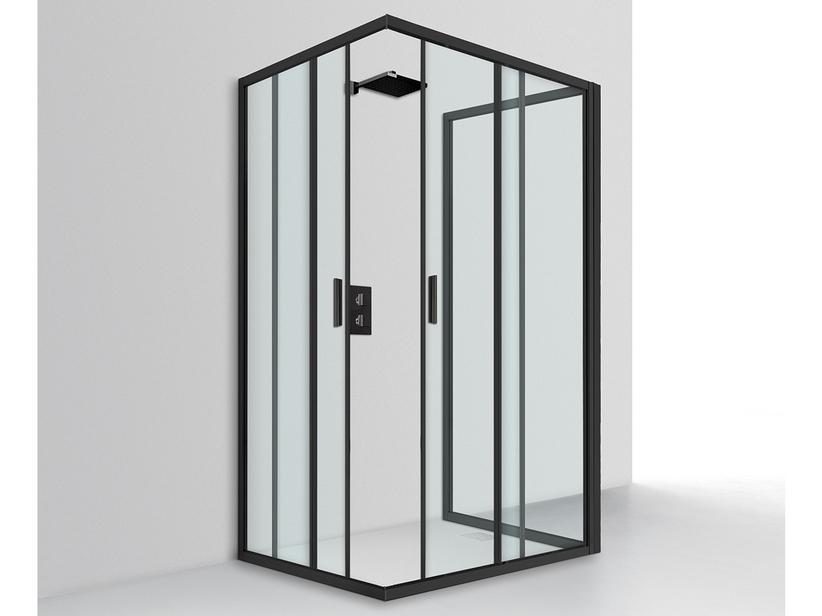 Cabine de douche Nice 70x100x70 h195 Ext 67/69-98/100-66,5/70,5 2 portes coulissantes paroi latérale verre 6 mm transp noir mat | IperCeramica Cabine de douche Nice 70x100x70 h195 Ext 67/69-98/100-66,5/70,5 2 portes coulissantes paroi latérale verre 6 mm transp noir mat | IperCeramica