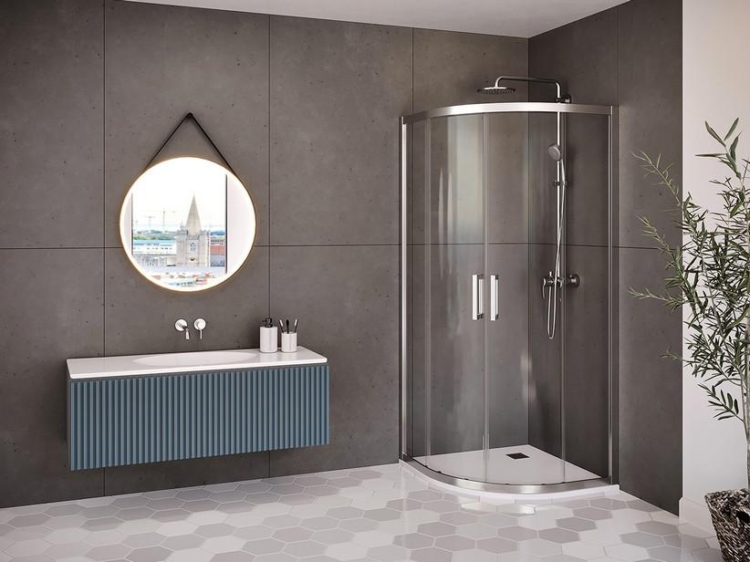 Cabine de douche semi-circulaire Renu 80x80 H195 Ext 77/80 portes coulissantes verre 6mm/8mm transparent chrome | IperCeramica Cabine de douche semi-circulaire Renu 80x80 H195 Ext 77/80 portes coulissantes verre 6mm/8mm transparent chrome | IperCeramica