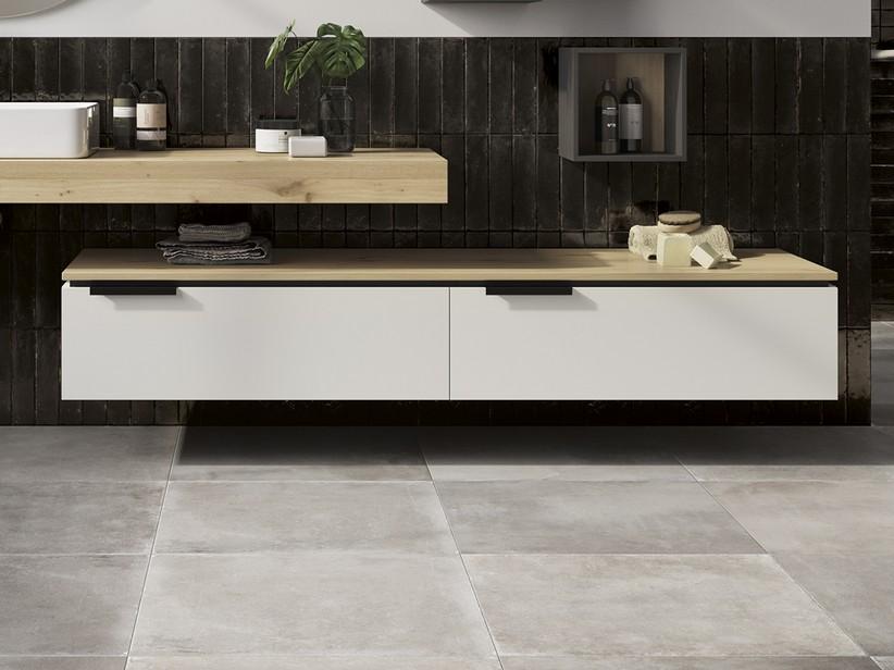 Meuble salle de bains TOUCH 140 cm 2 tiroirs blanc mat et top 1,8 cm chêne | IperCeramica Meuble salle de bains TOUCH 140 cm 2 tiroirs blanc mat et top 1,8 cm chêne | IperCeramica