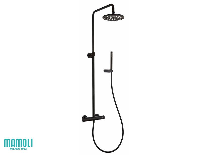 Colonne de douche Pico avec mitigeur monocommande thermostatique et pomme haute de douche ronde noire mate | IperCeramica Colonne de douche Pico avec mitigeur monocommande thermostatique et pomme haute de douche ronde noire mate | IperCeramica