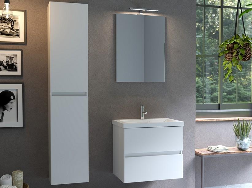 Meuble salle de bains COMPACT-39 L60 cm 2 tiroirs blanc brillant et lavabo Unitop en marbre minéral blanc brillant | IperCeramica Meuble salle de bains COMPACT-39 L60 cm 2 tiroirs blanc brillant et lavabo Unitop en marbre minéral blanc brillant | IperCeramica