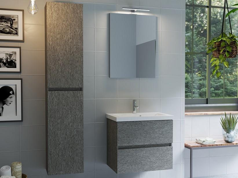 Meuble salle de bains COMPACT-39 L60 cm 2 tiroirs mélèze gris et lavabo Unitop en marbre minéral blanc brillant | IperCeramica Meuble salle de bains COMPACT-39 L60 cm 2 tiroirs mélèze gris et lavabo Unitop en marbre minéral blanc brillant | IperCeramica