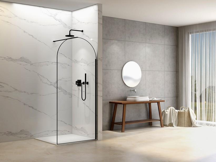 Douche à l’italienne Epoque 85 cm H210 Ext 83/85 verre 8 mm effet transparent avec profilé noir mat | IperCeramica Douche à l’italienne Epoque 85 cm H210 Ext 83/85 verre 8 mm effet transparent avec profilé noir mat | IperCeramica