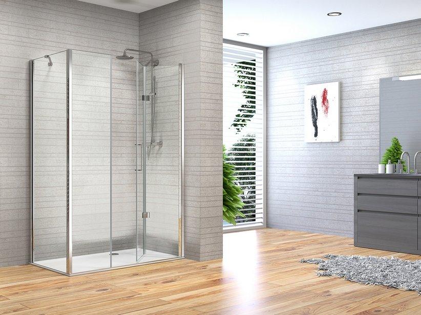 Cabine de douche d'angle Fantasy2 80x100 h192 Ext 98/100-78/80 porte pliante paroi latérale verre 6 mm transparent chromé | IperCeramica Cabine de douche d'angle Fantasy2 80x100 h192 Ext 98/100-78/80 porte pliante paroi latérale verre 6 mm transparent chromé | IperCeramica