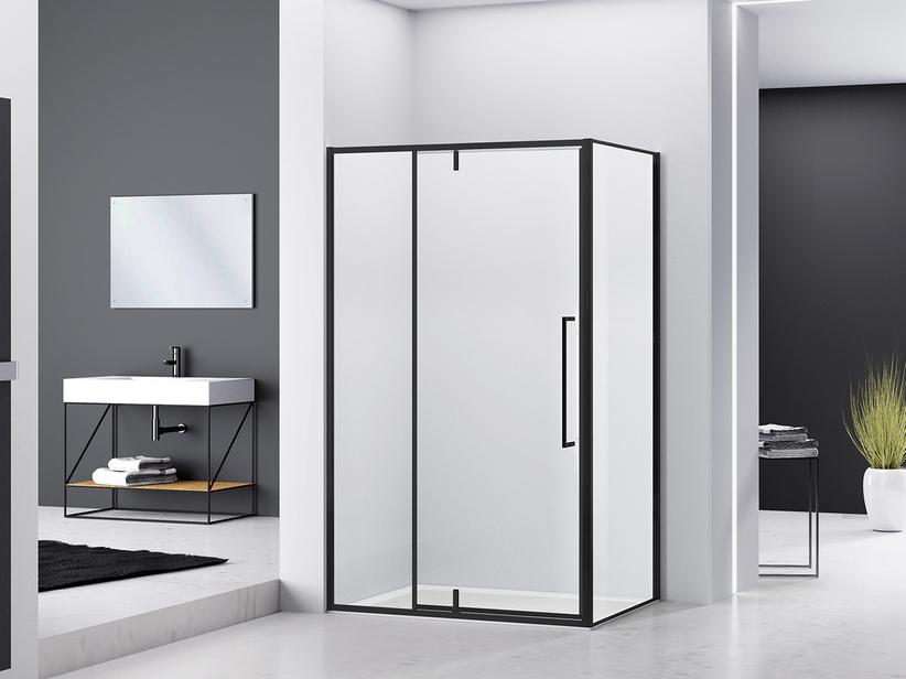 Cabine de douche d'angle feng shui 100x140 h200 Ext 1389/1409-99/100 porte pivotante paroi latérale verre noir mat transp 6 mm | IperCeramica Cabine de douche d'angle feng shui 100x140 h200 Ext 1389/1409-99/100 porte pivotante paroi latérale verre noir mat transp 6 mm | IperCeramica