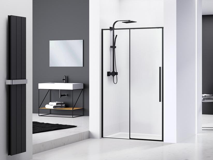 Porte de douche coulissante Feng Shui 100 cm h200 Ext 97,5/98,5 verre transparent 6 mm noir mat | IperCeramica Porte de douche coulissante Feng Shui 100 cm h200 Ext 97,5/98,5 verre transparent 6 mm noir mat | IperCeramica