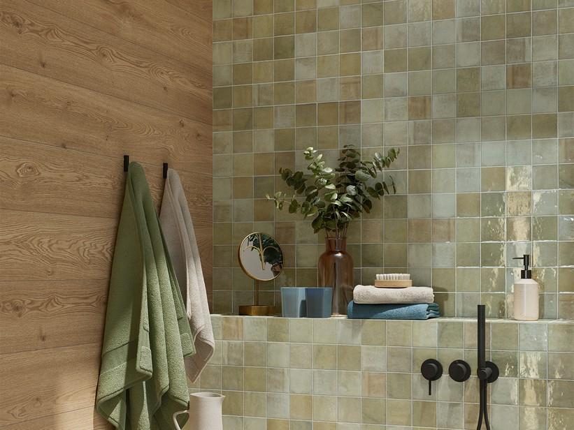 Carrelage mural Fez Salvia 10x10 effet zellige vert clair brillant | IperCeramica Carrelage mural Fez Salvia 10x10 effet zellige vert clair brillant | IperCeramica