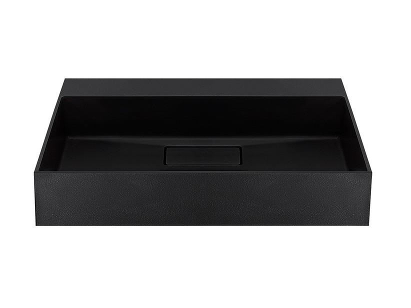 Lavabo Unitop Quadro 70x48 cm vasque centrale résine effet pierre bouchardée noir | IperCeramica Lavabo Unitop Quadro 70x48 cm vasque centrale résine effet pierre bouchardée noir | IperCeramica