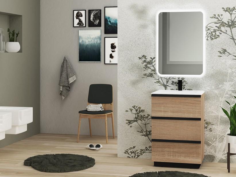 Meuble de salle de bains Noho 61 cm avec 3 tiroirs chêne de Bruges et plan de vasque en résine blanc mat | IperCeramica Meuble de salle de bains Noho 61 cm avec 3 tiroirs chêne de Bruges et plan de vasque en résine blanc mat | IperCeramica