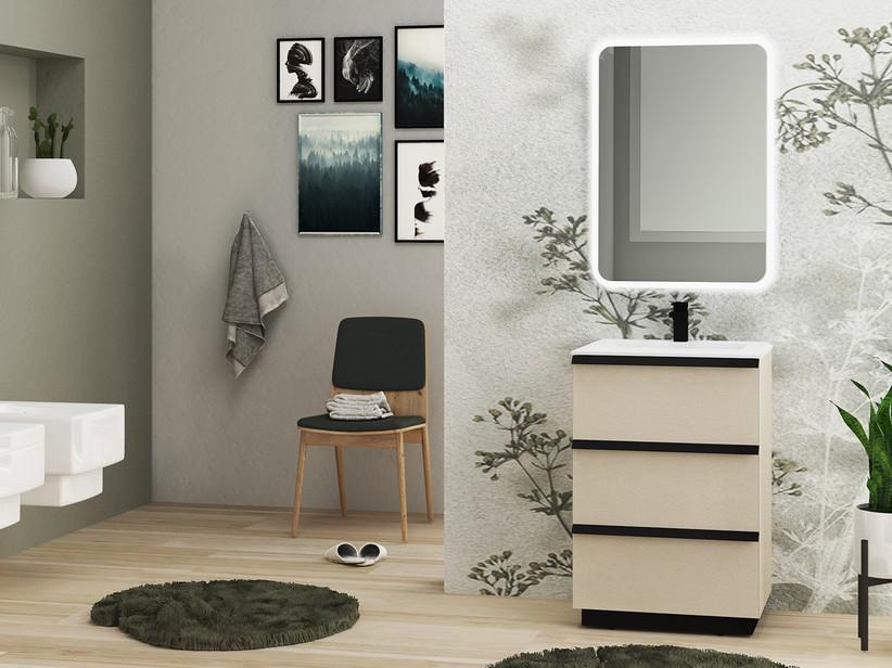 Meuble de salle de bains Noho 61 cm avec 3 tiroirs blanc spatulé et plan de vasque en résine blanc mat | IperCeramica Meuble de salle de bains Noho 61 cm avec 3 tiroirs blanc spatulé et plan de vasque en résine blanc mat | IperCeramica