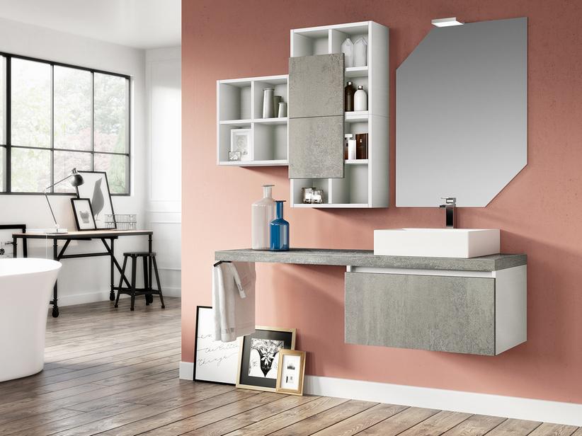 Meuble de salle de bains Qubo 140 cm blanc Matrix/gris oxyde avec plan de lavabo | IperCeramica Meuble de salle de bains Qubo 140 cm blanc Matrix/gris oxyde avec plan de lavabo | IperCeramica