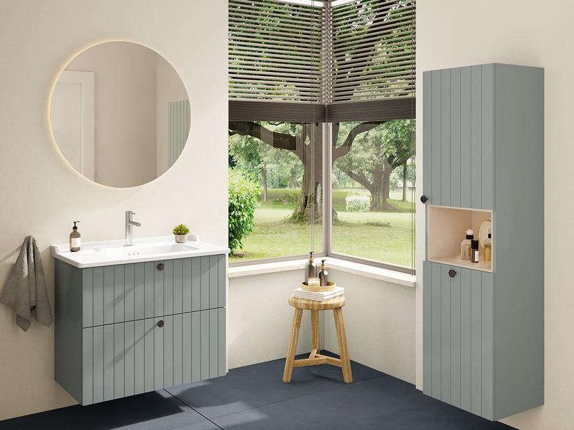 Meuble salle de bains ROOT GROOVE 80 cm 2 tiroirs bleu fjord mat lavabo intégré en céramique | IperCeramica Meuble salle de bains ROOT GROOVE 80 cm 2 tiroirs bleu fjord mat lavabo intégré en céramique | IperCeramica