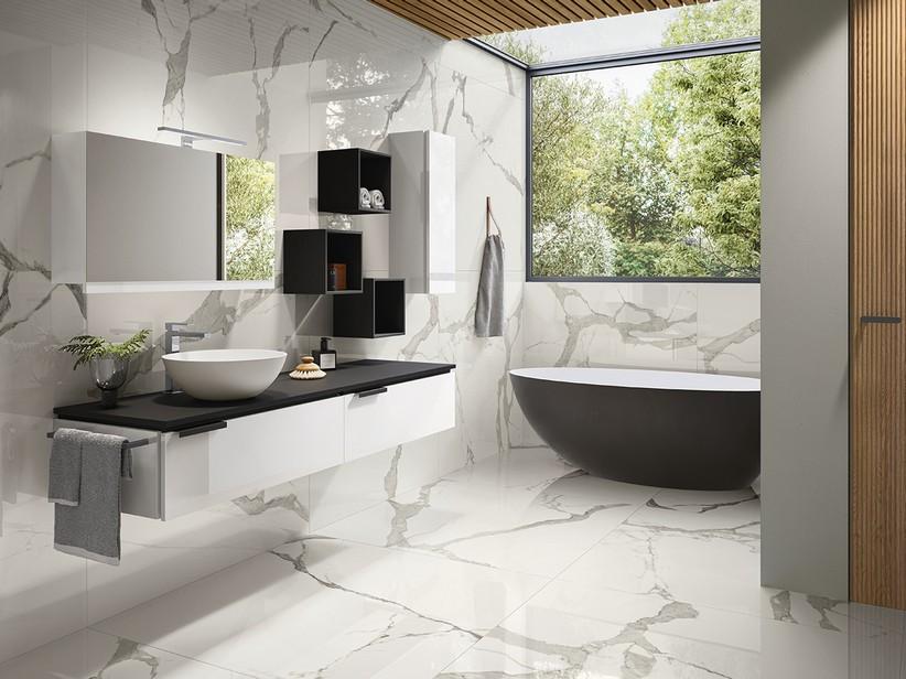 Meuble de salle de bains TOUCH 140 cm 2 tiroirs blanc brillant et plan 1,2 cm en Phoenix noir mat | IperCeramica Meuble de salle de bains TOUCH 140 cm 2 tiroirs blanc brillant et plan 1,2 cm en Phoenix noir mat | IperCeramica