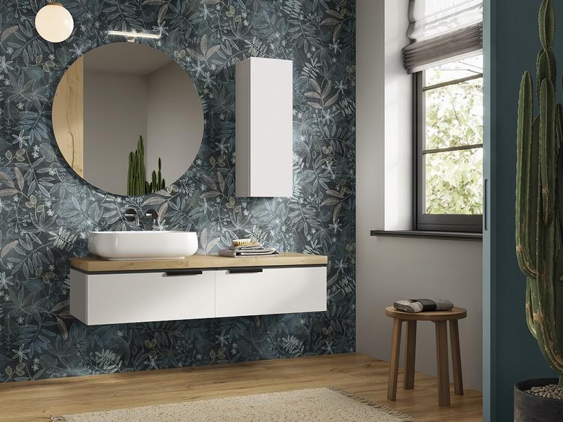 Meuble salle de bains TOUCH 140 cm 2 tiroirs blanc mat et plan 4,5 cm chêne à nœuds | IperCeramica Meuble salle de bains TOUCH 140 cm 2 tiroirs blanc mat et plan 4,5 cm chêne à nœuds | IperCeramica