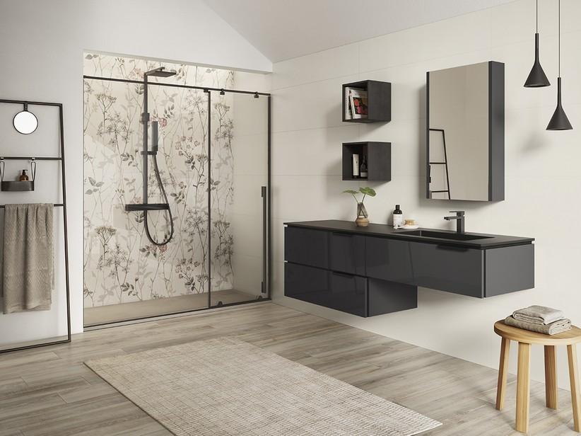 Meuble salle de bain TOUCH 180 cm 3 tiroirs anthracite brillant lavabo unitop HIDE droit résine effet pierre noir | IperCeramica Meuble salle de bain TOUCH 180 cm 3 tiroirs anthracite brillant lavabo unitop HIDE droit résine effet pierre noir | IperCeramica