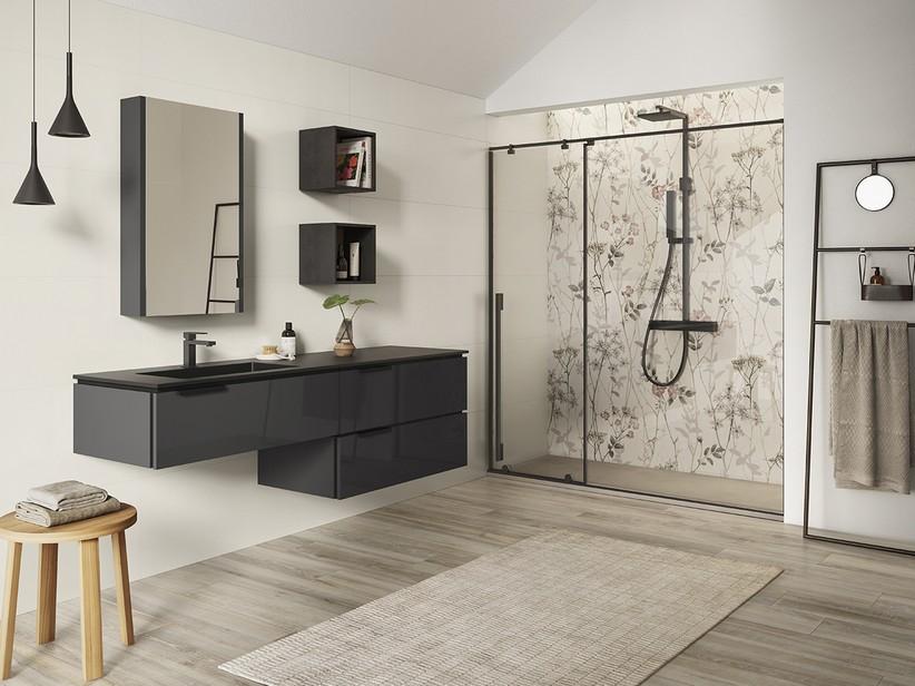 Meuble salle de bain TOUCH 180 cm 3 tiroirs anthracite brillant lavabo Unitop HIDE gauche résine effet pierre noir | IperCeramica Meuble salle de bain TOUCH 180 cm 3 tiroirs anthracite brillant lavabo Unitop HIDE gauche résine effet pierre noir | IperCeramica