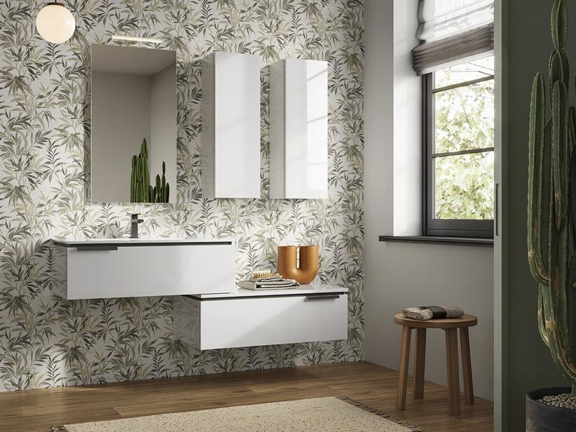 Meuble salle de bain TOUCH 90 cm avec 1 tiroir blanc brillant et lavabo unitop HIDE en résine blanc brillant | IperCeramica Meuble salle de bain TOUCH 90 cm avec 1 tiroir blanc brillant et lavabo unitop HIDE en résine blanc brillant | IperCeramica
