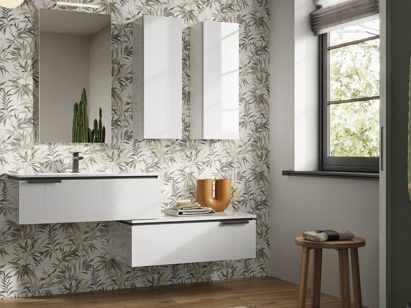 Meuble de salle de bains TOUCH 90 cm 1 tiroir blanc brillant et lavabo Unitop TRENDY en résine blanc brillant | IperCeramica Meuble de salle de bains TOUCH 90 cm 1 tiroir blanc brillant et lavabo Unitop TRENDY en résine blanc brillant | IperCeramica