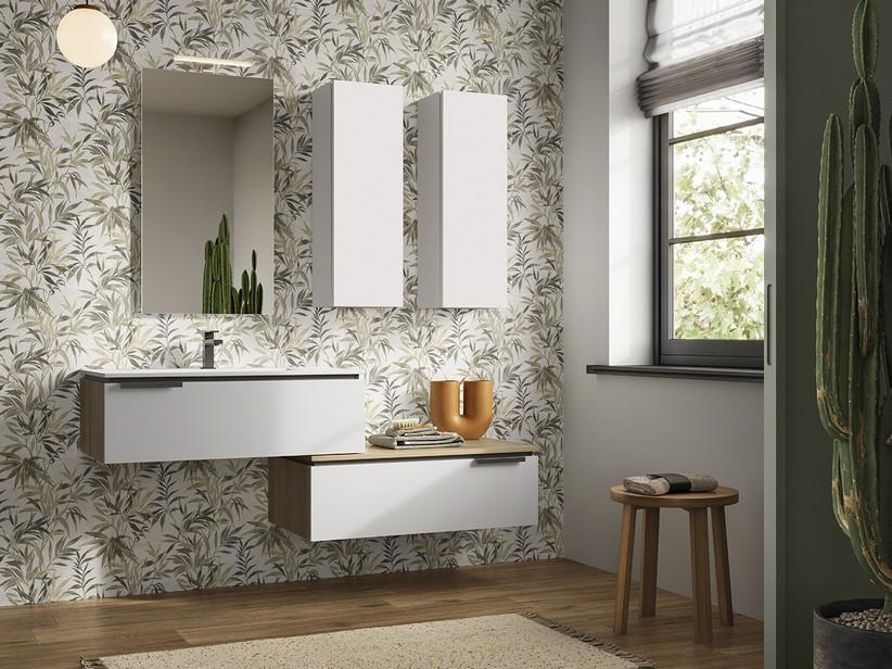 Meuble de salle de bain TOUCH 90 cm 1 tiroir blanc mat et lavabo Unitop PLANO en résine blanc brillant | IperCeramica Meuble de salle de bain TOUCH 90 cm 1 tiroir blanc mat et lavabo Unitop PLANO en résine blanc brillant | IperCeramica