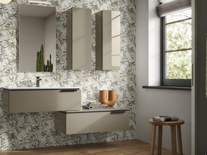 Meuble salle de bain TOUCH 90 cm avec 1 tiroir taupe brillant et lavabo unitop HIDE en résine blanc brillant | IperCeramica Meuble salle de bain TOUCH 90 cm avec 1 tiroir taupe brillant et lavabo unitop HIDE en résine blanc brillant | IperCeramica