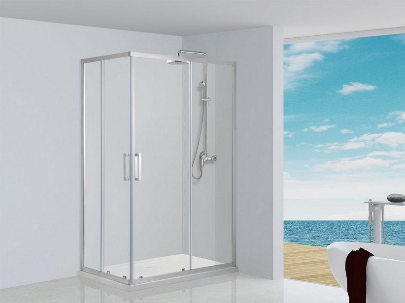 Cabine de douche d'angle Neptum 80x100 h190 Ext 77,5/79,5 - 97,5/99,50 portes coulissantes verre transparent 6 mm chromé | IperCeramica Cabine de douche d'angle Neptum 80x100 h190 Ext 77,5/79,5 - 97,5/99,50 portes coulissantes verre transparent 6 mm chromé | IperCeramica