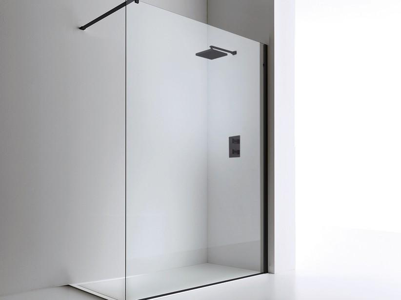 Paroi de douche à l'italienne Plano 100 cm H 200 Ext 96/98 verre 8 mm transparent noir mat | IperCeramica Paroi de douche à l'italienne Plano 100 cm H 200 Ext 96/98 verre 8 mm transparent noir mat | IperCeramica