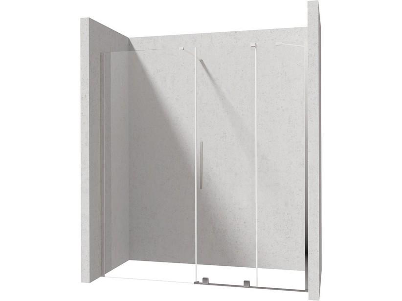 Porte coulissante Prizma, paroi fixe alignée 200 H195 cm ext. 118/120-76/78 cm verre 6 mm transparent chrome | IperCeramica Porte coulissante Prizma, paroi fixe alignée 200 H195 cm ext. 118/120-76/78 cm verre 6 mm transparent chrome | IperCeramica