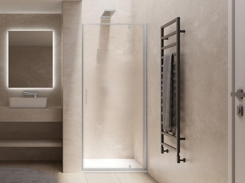 Porte de douche pivotante Dado 100xH200 Ext 97/99 cm ouverture à droite verre satiné profilés chrome | IperCeramica Porte de douche pivotante Dado 100xH200 Ext 97/99 cm ouverture à droite verre satiné profilés chrome | IperCeramica