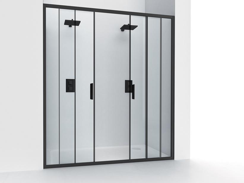 Porte de douche 2 portes coulissantes Nice 120 cm h195 Ext 116/120 verre 6 mm transparent noir mat | IperCeramica Porte de douche 2 portes coulissantes Nice 120 cm h195 Ext 116/120 verre 6 mm transparent noir mat | IperCeramica