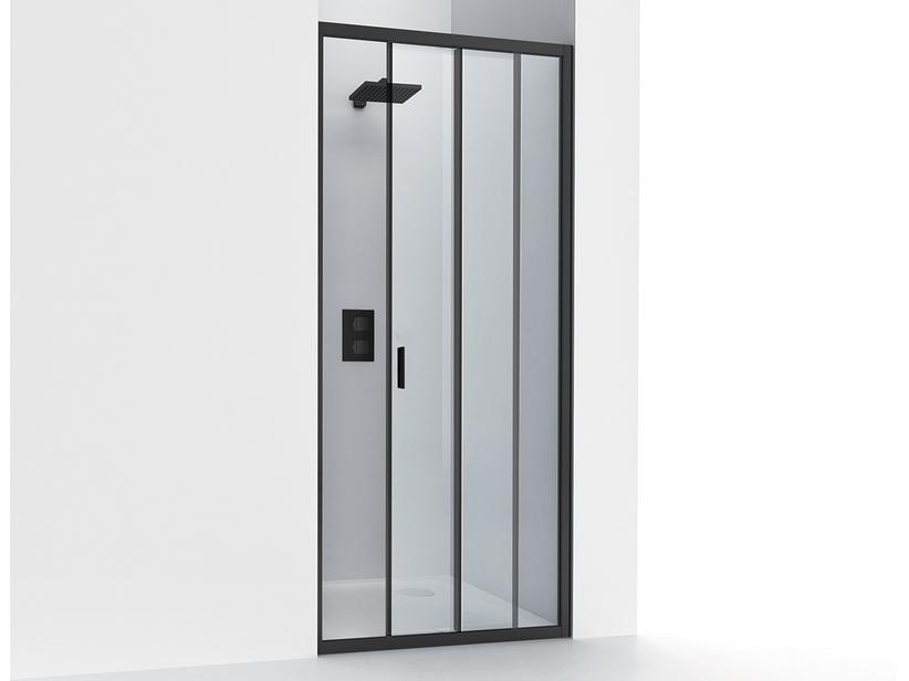 Porte de douche coulissante Nice cm 100xH195 Ext 97/101 verre 6mm transparent noir mat | IperCeramica Porte de douche coulissante Nice cm 100xH195 Ext 97/101 verre 6mm transparent noir mat | IperCeramica