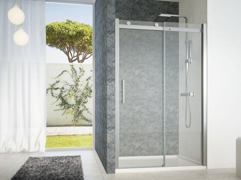 Porte de douche coulissante Oxo2 120 cm h200 Ext 119/122 ouverture à droite verre 8mm transparent chrome | IperCeramica Porte de douche coulissante Oxo2 120 cm h200 Ext 119/122 ouverture à droite verre 8mm transparent chrome | IperCeramica
