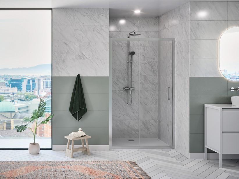 Porte de douche coulissante Renu 100xH195 Ext 94/100 cm verre 6mm/8mm transparent chrome | IperCeramica Porte de douche coulissante Renu 100xH195 Ext 94/100 cm verre 6mm/8mm transparent chrome | IperCeramica