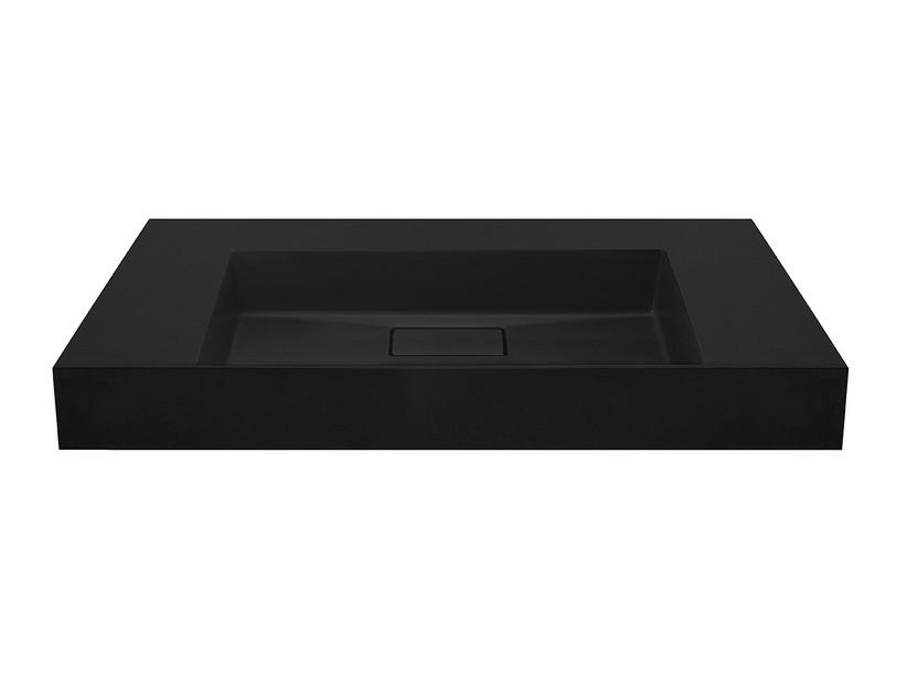 Lavabo Unitop Quadro 100x48 cm vasque centrale résine effet pierre bouchardée noir | IperCeramica Lavabo Unitop Quadro 100x48 cm vasque centrale résine effet pierre bouchardée noir | IperCeramica