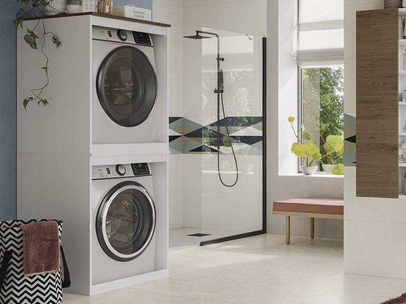 Meuble de salle de bains QUBO colonne buanderie (pour lave-linge et sèche-linge) blanc matrix avec top Sherwood | IperCeramica Meuble de salle de bains QUBO colonne buanderie (pour lave-linge et sèche-linge) blanc matrix avec top Sherwood | IperCeramica
