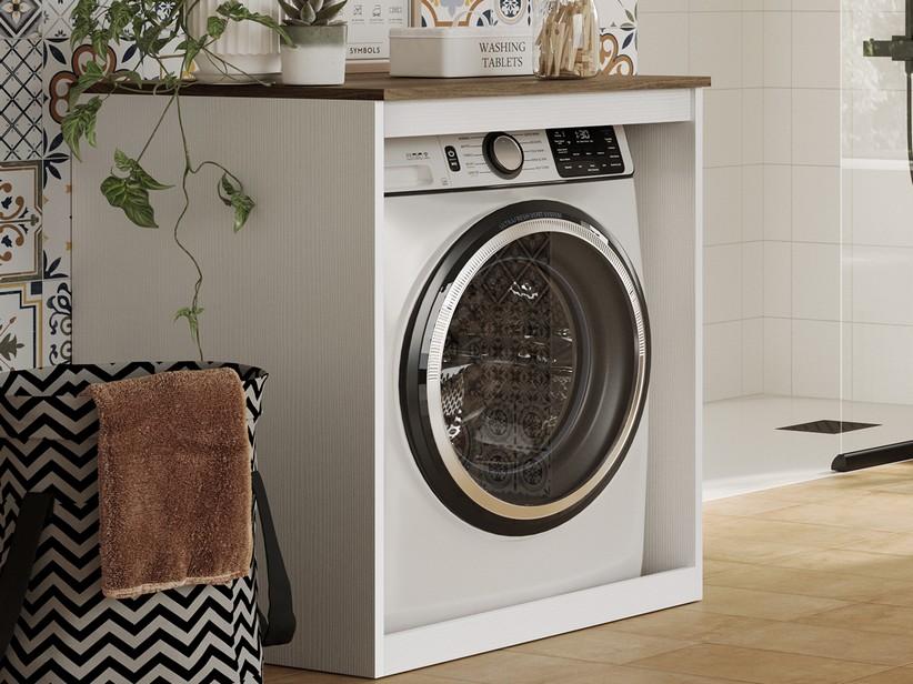 Meuble de salle de bains QUBO pour lave-linge blanc matrix avec top Sherwood | IperCeramica Meuble de salle de bains QUBO pour lave-linge blanc matrix avec top Sherwood | IperCeramica