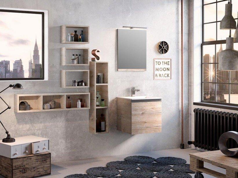 Meuble de salle de bains Smart 51 cm Natural Oak avec plan de vasque Unitop résine | IperCeramica Meuble de salle de bains Smart 51 cm Natural Oak avec plan de vasque Unitop résine | IperCeramica