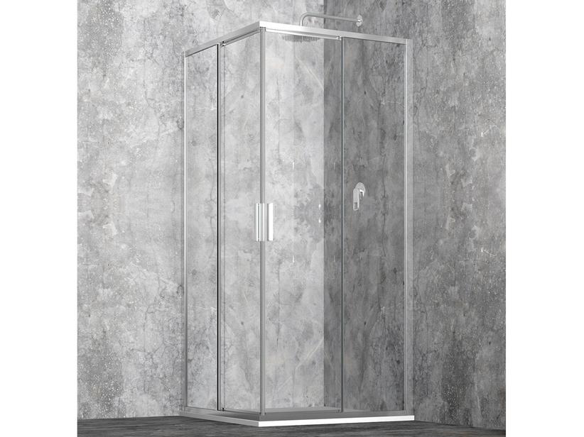 Cabine de douche d'angle Start 80x100 cm H190 Ext 77/80 - 97/100 portes coulissantes verre transparent et profils chrome | IperCeramica Cabine de douche d'angle Start 80x100 cm H190 Ext 77/80 - 97/100 portes coulissantes verre transparent et profils chrome | IperCeramica