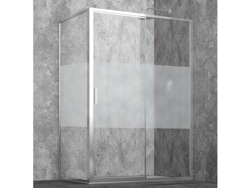 Cabine de douche d'angle Start 110x80 H190 Ext 106/112 - 77/83 pte coul.+paroi lat. verre bde sérig. satinée et prof. chrome | IperCeramica Cabine de douche d'angle Start 110x80 H190 Ext 106/112 - 77/83 pte coul.+paroi lat. verre bde sérig. satinée et prof. chrome | IperCeramica