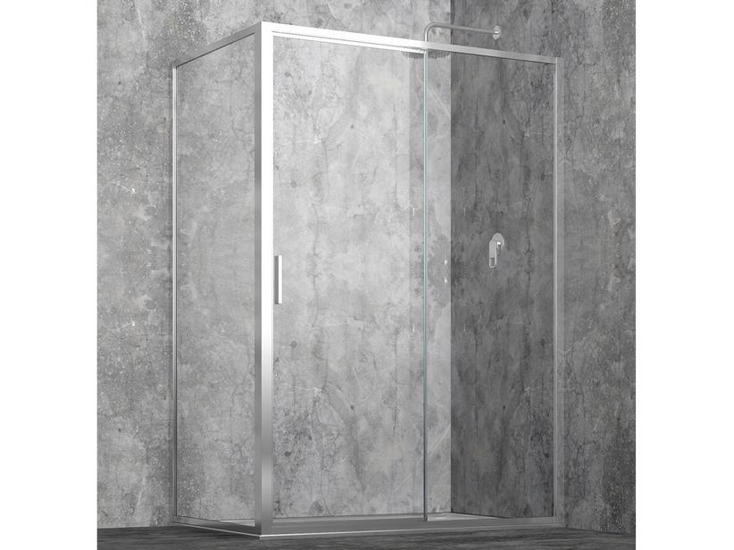 Cabine de douche d'angle Start 110x80 H190 Ext 106/112 - 77/83 pte coul.+paroi lat. verre transp. et prof. chrome | IperCeramica Cabine de douche d'angle Start 110x80 H190 Ext 106/112 - 77/83 pte coul.+paroi lat. verre transp. et prof. chrome | IperCeramica
