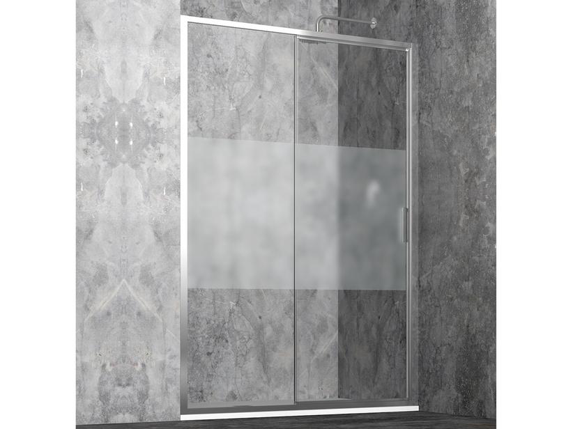Porte douche Start 100 cm H190 Ext 96/102 à 1 battant coulissant verre avec bande satinée et profilé chrome | IperCeramica Porte douche Start 100 cm H190 Ext 96/102 à 1 battant coulissant verre avec bande satinée et profilé chrome | IperCeramica