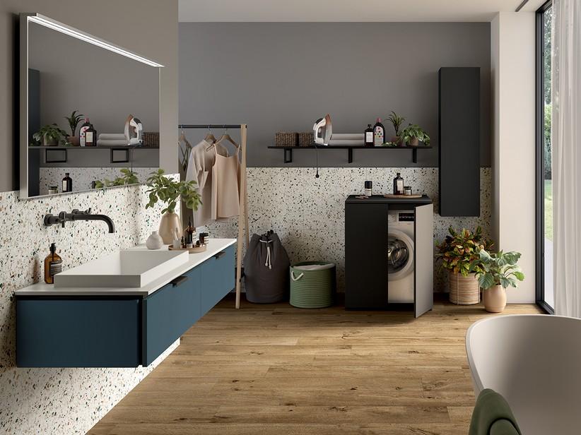 Meuble de salle de bains TOUCH 140 cm 2 tiroirs bleu nuit mat et lavabo Unitop à gauche semi-encastré STAR blanc mat | IperCeramica Meuble de salle de bains TOUCH 140 cm 2 tiroirs bleu nuit mat et lavabo Unitop à gauche semi-encastré STAR blanc mat | IperCeramica