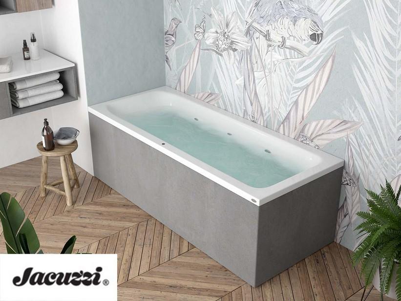 Baignoire balnéo Jacuzzi® Silk 180x80 dossier à gauche 8 jets finition effet ciment | IperCeramica Baignoire balnéo Jacuzzi® Silk 180x80 dossier à gauche 8 jets finition effet ciment | IperCeramica