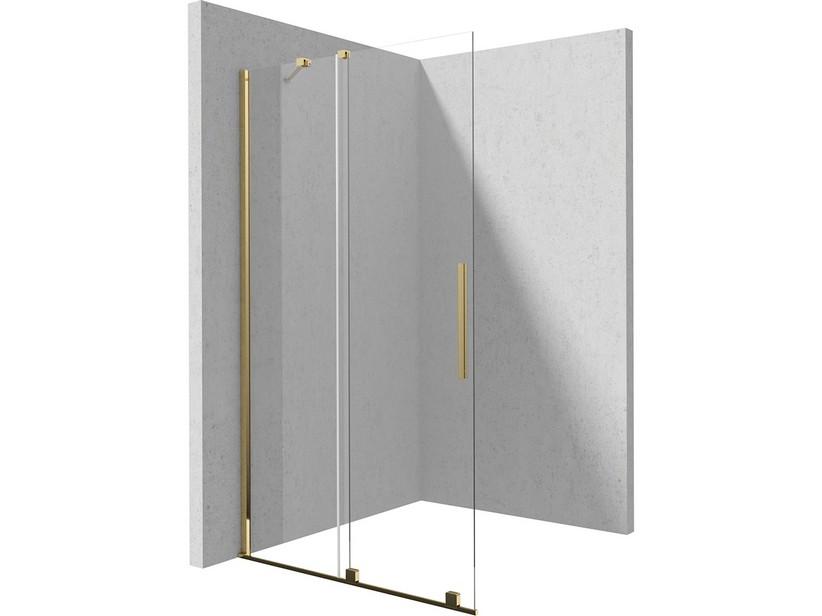 Douche à l’italienne Prizma porte coulissante 100 cm H195 ext. 98-100 cm verre 6 mm transparent profilés or brillant | IperCeramica Douche à l’italienne Prizma porte coulissante 100 cm H195 ext. 98-100 cm verre 6 mm transparent profilés or brillant | IperCeramica