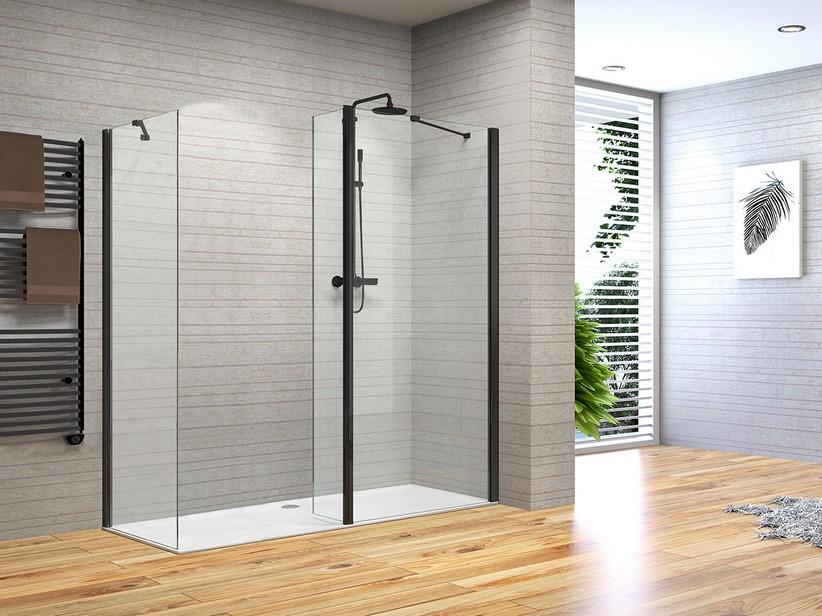 Paroi de douche à l'italienne Fantasy2 2 parois 80x90 cm h190 verre 6 mm transparent noir mat | IperCeramica Paroi de douche à l'italienne Fantasy2 2 parois 80x90 cm h190 verre 6 mm transparent noir mat | IperCeramica