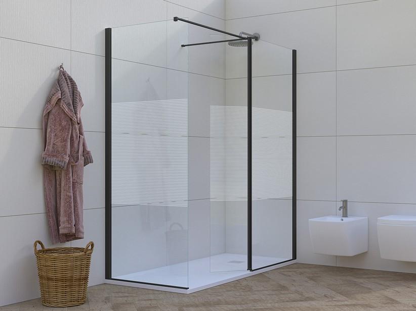 Douche à l’italienne Miro’ 2 parois 100x70 cm droite déflecteur verre 6 mm transparent sérigraphié profilés noir mat | IperCeramica Douche à l’italienne Miro’ 2 parois 100x70 cm droite déflecteur verre 6 mm transparent sérigraphié profilés noir mat | IperCeramica