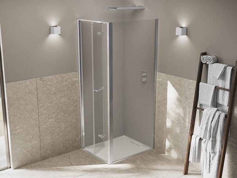 Cabine de douche Xeno 70x70 H200 Ext 66/70-67,5/71,5 porte pliante ouverture à gauche paroi fixe verre transp profilés chrome | IperCeramica Cabine de douche Xeno 70x70 H200 Ext 66/70-67,5/71,5 porte pliante ouverture à gauche paroi fixe verre transp profilés chrome | IperCeramica