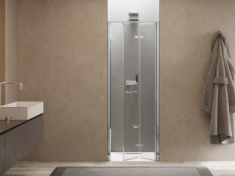 Porte de douche pliante Xeno 80xH200 Ext 77,5/81,5 cm ouverture à droite verre transparente profilés chrome | IperCeramica Porte de douche pliante Xeno 80xH200 Ext 77,5/81,5 cm ouverture à droite verre transparente profilés chrome | IperCeramica